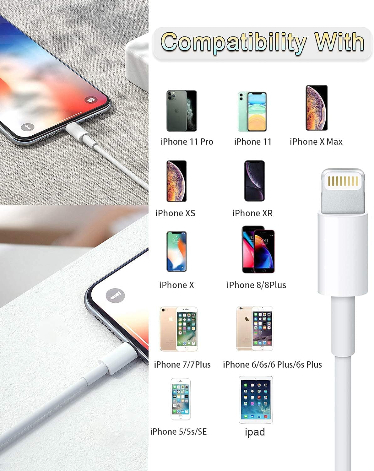 Apple MFi Certified 4-Pack Lightning Charging Cables, 3ft Fast Charging Cord for iPhone 14/14 Pro/13/13 Pro/12/11/11 Pro/11 Max/X/XS/XR/XS Max/8 and iPad (White)