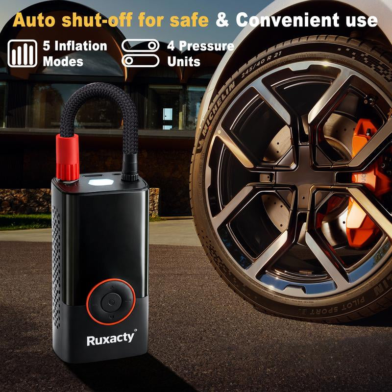 Ruxacty Upgraded Portable Digital Car Tire Inflator Pump 150PSI Wireless Air Compressor with Digital Pressure Gauge, LED Light, Auto Shut-Off Function, Large Capacity Battery for Cars, Motorcycles, Bicycles, and Inflatables