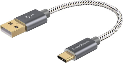Short USB C Cable 0.5 FT  USB C Cable Short USB to C Cable Braided Fast Charging Cable 3A 480Mbps for Power Bank, Macbook Air Ipad Pro Ipad Mini Pixel Galaxy S21 S20 Z Flip, Etc, Gray