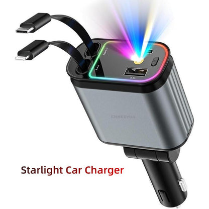 CHENGKE 4 in 1 Retractable Car Charger,Super Fast Charging Car Charger Max 120W, Retractable Cable and 2 USB Ports Car Charger Adapter for Iphone 15 14 13 12 Pro Max, Galaxy S23 Bluetooth Charger Phone Charger C