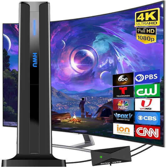 Digital Antenna for Smart TV Indoor, 2026 HD Antennas with 3M-Stick Base, 360°&Long Range Reception 4K 1080P for Local Channels, Easy Setup Antenna for TV without Cable (Black)