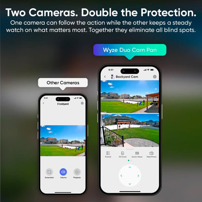 Duo Cam Pan Indoor/Outdoor IP65 2K 360° Pan/Tilt Smart Home Security Camera with Color Night Vision, Compatible with Alexa & Google Assistant, White