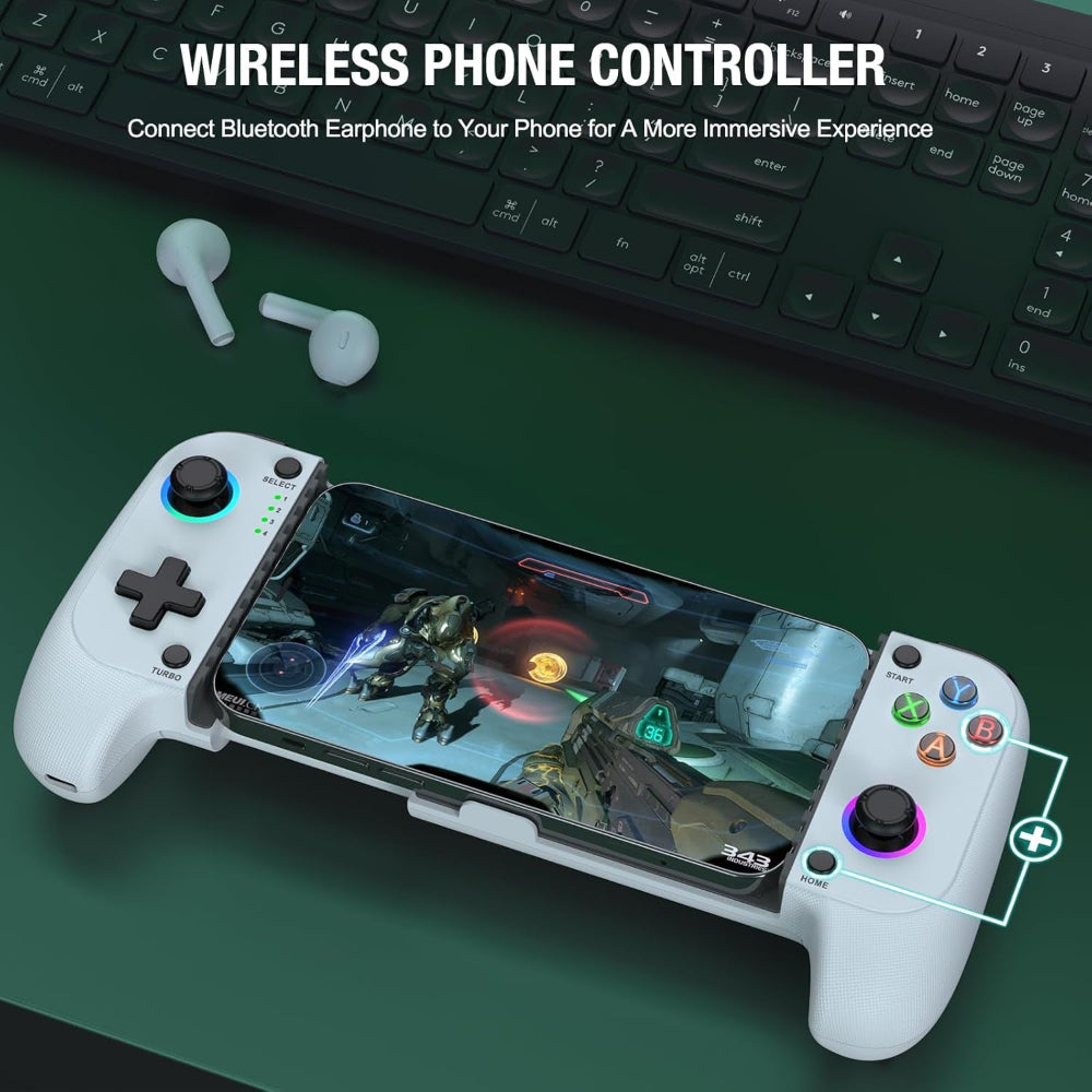 【Anti-Drift & Fast-Connect】Wireless Game Controller for Iphone/Android | Hall Joysticks Bluetooth Phone Controller, for Cloud Gaming, Genshin Impact, PUBG, Roblox, Call of Duty Mobile Gamers,White