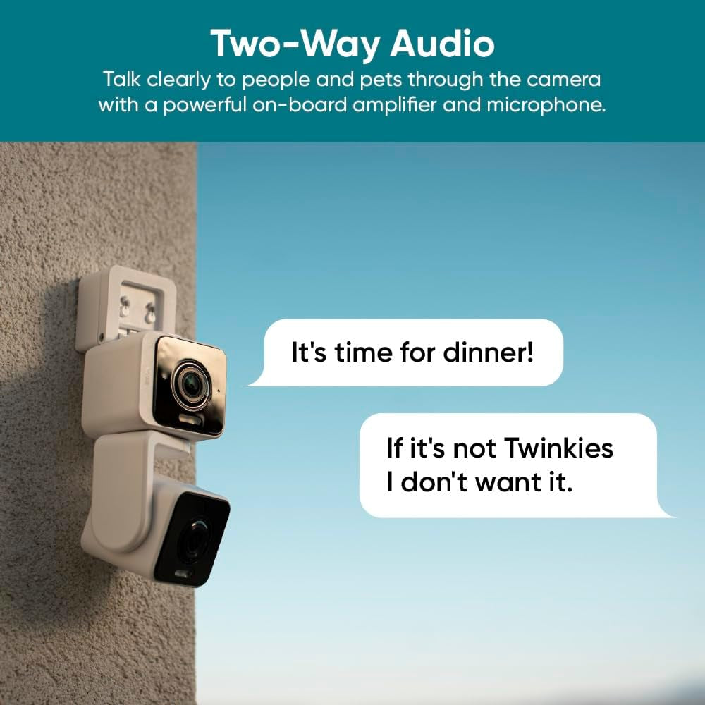 Duo Cam Pan Indoor/Outdoor IP65 2K 360° Pan/Tilt Smart Home Security Camera with Color Night Vision, Compatible with Alexa & Google Assistant, White