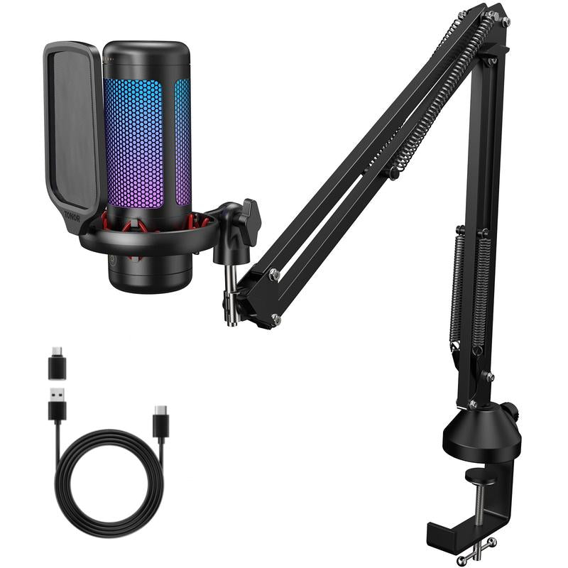 TONOR TC310 USB Streaming Gaming Microphone for PC, PS4/PS5, RGB Lighting, Easy Sound Control, One-Tape Mute, Mic with Mount Adapter