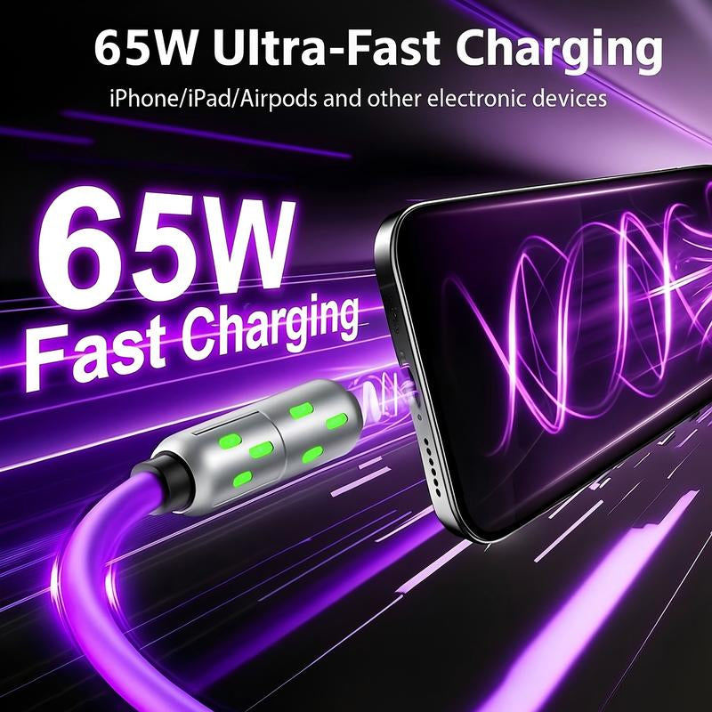 [Buy 1 Get 1 Free] 6.6Ft 4-In-1 Multi USB Charging Cable with USB A,Type C,Lightning-Max65W Fast Charging & Data Sync for Iphone16/15,Ipad Pro, Fast Charger Usb Cable 4-In-1 Fast Breathing Light -Max 1 Usb-C Data 4 1 Charging Cable
