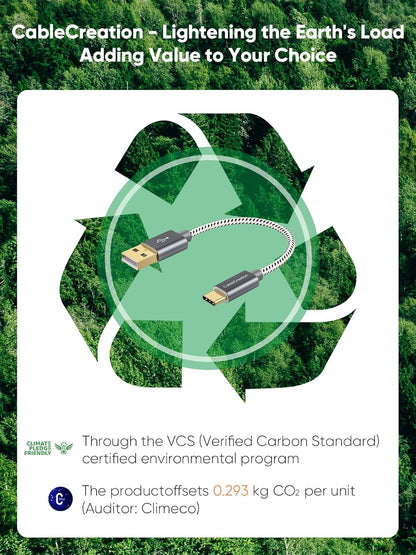 Short USB C Cable 0.5 FT  USB C Cable Short USB to C Cable Braided Fast Charging Cable 3A 480Mbps for Power Bank, Macbook Air Ipad Pro Ipad Mini Pixel Galaxy S21 S20 Z Flip, Etc, Gray