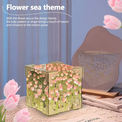 Tulip Night Light LED Decorative Nights Lamp Handmade DIY Tulip Mirror Night Light Tulip Cube Mirror Lamp Flowers Birthday Gifts