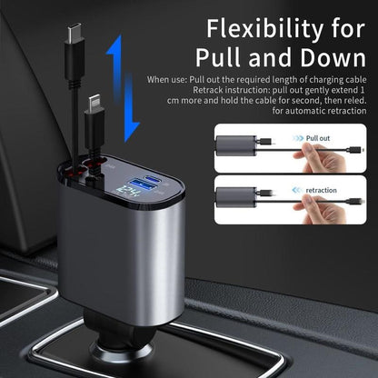 CHENGKE 4 in 1 Retractable Car Charger,Super Fast Charging Car Charger Max 120W, Retractable Cable and 2 USB Ports Car Charger Adapter for Iphone 15 14 13 12 Pro Max, Galaxy S23 Bluetooth Charger Phone Charger C