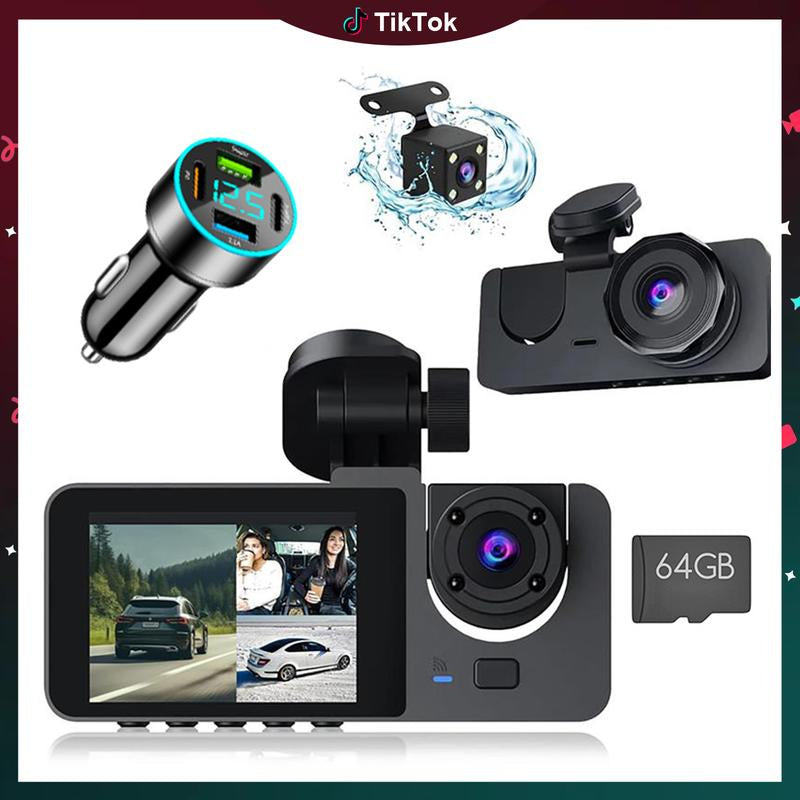 【QPJ】HD Driving Recorder，Super Night Vision, Loop Recording and 64GB Memory Card, Car Charger for Free Automotive Dvr Convenient Cop Dashcam
