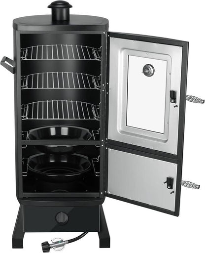 MBY Vertical Propane Smoker Set with Cover, BBQ Smoker Grill, Three Removable Smoking Shelves, Temperature Control, Alloy Steel