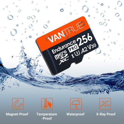 256GB Microsdxc UHS-I U3 4K UHD Video High Speed Transfer Monitoring SD Card with Adapter for Dash Cams, Body Cams, Action Camera, Surveillance & Security Cams