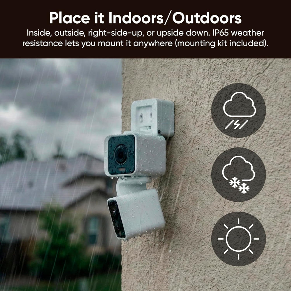 Duo Cam Pan Indoor/Outdoor IP65 2K 360° Pan/Tilt Smart Home Security Camera with Color Night Vision, Compatible with Alexa & Google Assistant, White