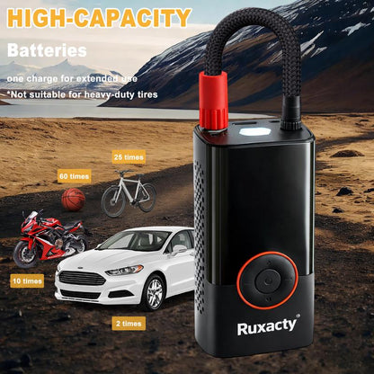 Ruxacty Upgraded Portable Digital Car Tire Inflator Pump 150PSI Wireless Air Compressor with Digital Pressure Gauge, LED Light, Auto Shut-Off Function, Large Capacity Battery for Cars, Motorcycles, Bicycles, and Inflatables