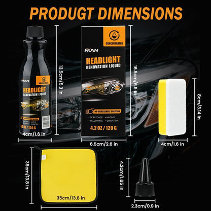 NUAN No-Sand Headlight Restoration Kit – Car Care Product for Yellowing & Scratch Repair