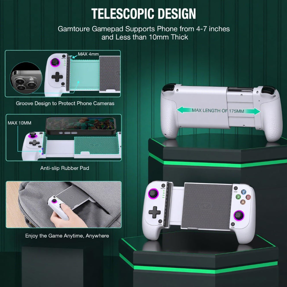 【Anti-Drift & Fast-Connect】Wireless Game Controller for Iphone/Android | Hall Joysticks Bluetooth Phone Controller, for Cloud Gaming, Genshin Impact, PUBG, Roblox, Call of Duty Mobile Gamers,White