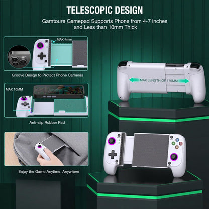 【Anti-Drift & Fast-Connect】Wireless Game Controller for Iphone/Android | Hall Joysticks Bluetooth Phone Controller, for Cloud Gaming, Genshin Impact, PUBG, Roblox, Call of Duty Mobile Gamers,White