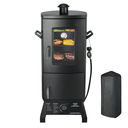 MBY Vertical Propane Smoker Set with Cover, BBQ Smoker Grill, Three Removable Smoking Shelves, Temperature Control, Alloy Steel