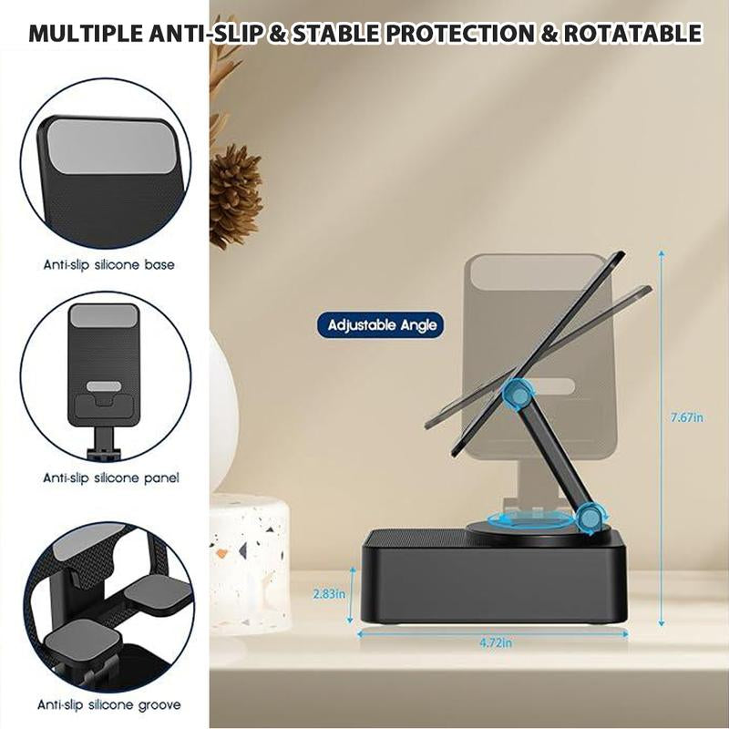 Wireless Audio Bluetooth Speaker 5In1 Phone Holder Emergency Rechargeable with Colorful Ambient Light 360° Foldable for Tablet Iphone Android Best Gift for Women or Men Adjustable Rotatable