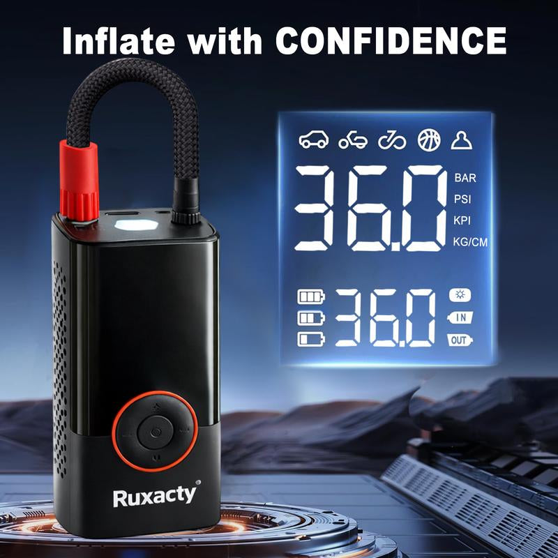 Ruxacty Upgraded Portable Digital Car Tire Inflator Pump 150PSI Wireless Air Compressor with Digital Pressure Gauge, LED Light, Auto Shut-Off Function, Large Capacity Battery for Cars, Motorcycles, Bicycles, and Inflatables