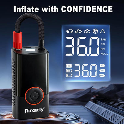 Ruxacty Upgraded Portable Digital Car Tire Inflator Pump 150PSI Wireless Air Compressor with Digital Pressure Gauge, LED Light, Auto Shut-Off Function, Large Capacity Battery for Cars, Motorcycles, Bicycles, and Inflatables