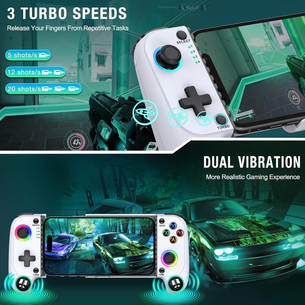 【Anti-Drift & Fast-Connect】Wireless Game Controller for Iphone/Android | Hall Joysticks Bluetooth Phone Controller, for Cloud Gaming, Genshin Impact, PUBG, Roblox, Call of Duty Mobile Gamers,White