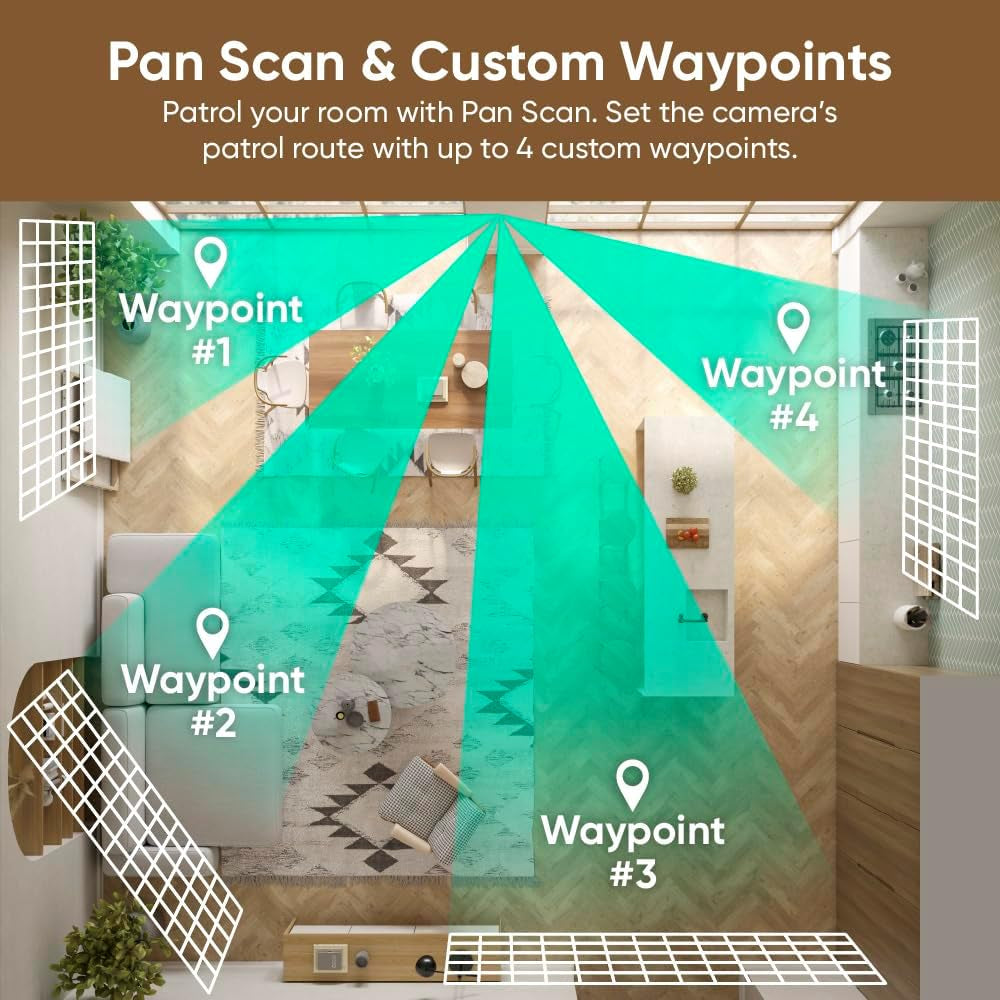 Duo Cam Pan Indoor/Outdoor IP65 2K 360° Pan/Tilt Smart Home Security Camera with Color Night Vision, Compatible with Alexa & Google Assistant, White