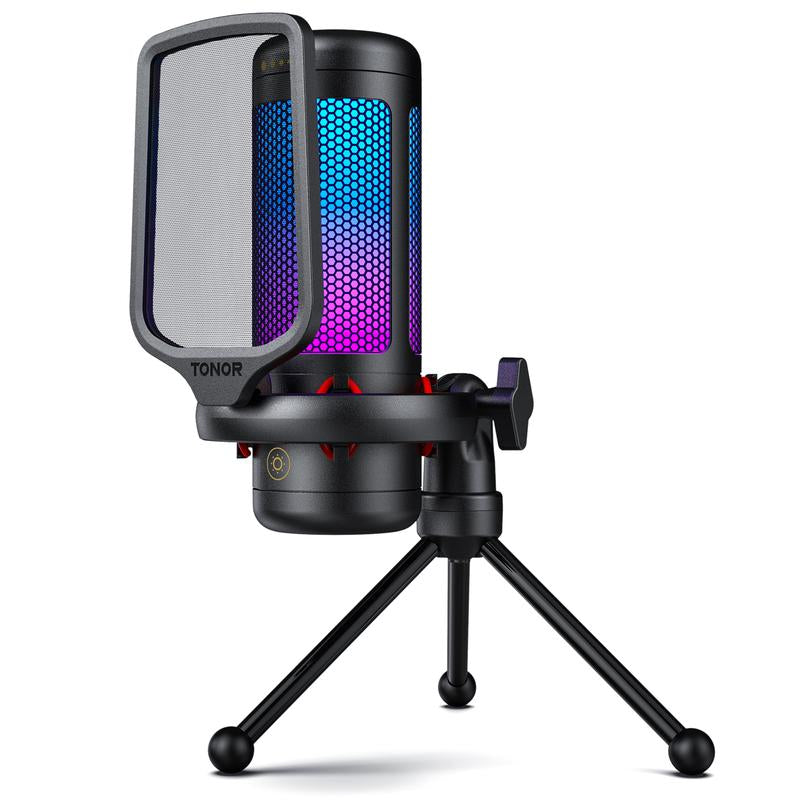 TONOR TC310 USB Streaming Gaming Microphone for PC, PS4/PS5, RGB Lighting, Easy Sound Control, One-Tape Mute, Mic with Mount Adapter