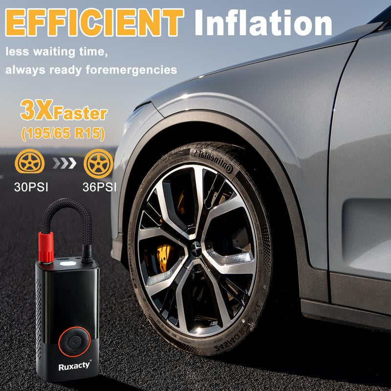 Ruxacty Upgraded Portable Digital Car Tire Inflator Pump 150PSI Wireless Air Compressor with Digital Pressure Gauge, LED Light, Auto Shut-Off Function, Large Capacity Battery for Cars, Motorcycles, Bicycles, and Inflatables