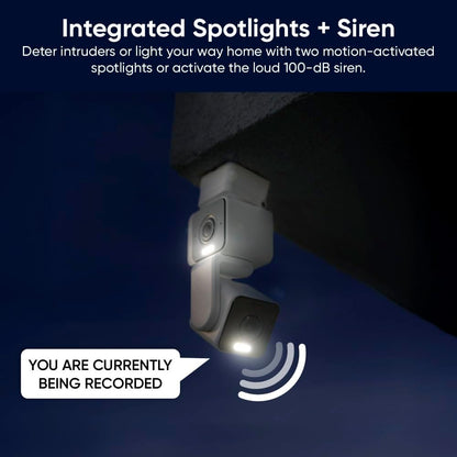 Duo Cam Pan Indoor/Outdoor IP65 2K 360° Pan/Tilt Smart Home Security Camera with Color Night Vision, Compatible with Alexa & Google Assistant, White